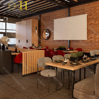 Conception d'intérieur de restaurant commercial, comptoir de présentation alimentaire en verre sur mesure, mobilier de restaurant pour la conception complète d'une salle à manger