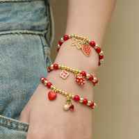 Mode Fruit coeur charme bracelets de perles or rouge étanche laiton plaqué or bracelets de perles avec des breloques