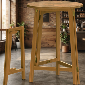 Modern Solid Wood Bar <b>Table</b> <b>Folding</b> 110 cm High Diameter 80 cm Round Acacia Indoor Outdoor Bistro Beer Garden Set - Product Image 3