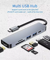 Adaptateur Hub USB 3.0 Type-C 6-en-1 avec Interface Carte SD/TF et Sortie HDTV 4K - Portable