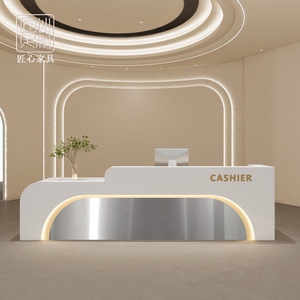 Mostrador de Recepción Blanco <span class=keywords><strong>para</strong></span> Salón de Belleza, Mueble Curvo <span class=keywords><strong>para</strong></span> Salón, Mostrador de Recepción Pequeño, Mostrador Frontal - Product Image 1
