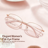 34835 Desain Ringan dan Tahan Lama untuk Kacamata Baca & Kacamata Sehari-hari Bingkai Kacamata Wanita Model Cat-Eye Berbahan Logam Emas yang Modis