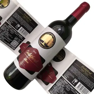 Impresión personalizada Uv Spot Gold Foil en relieve Premium papel texturizado Etiqueta de embalaje de vino tinto personalizar etiquetas de botellas de vino