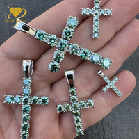 Hiphop Style Vvs Moissante Croix Pendentif 925 Argent Bleu-Vert Couleur Pleine Moissanite Diamant Croix Collier Pour Chaîne De Tennis