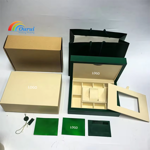Boîte à montre de marque verte en gros d'usine avec logo en stock, ensemble complet d'emballage de montre avec sac cadeau et carte manuelle - Product Image 3