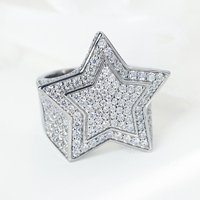 Bague Homme Hip Hop Étoile à 5 Branches VVS Moissanite Diamant, Style Iced Out Tendance, Argent 925 Plaqué Or 18K, Vente Chaude
