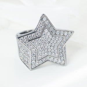 ヒップホップ 5ポイントスター VVS モアッサナイト ダイヤモンド リング、ホットセール、アイスアウト ファッションスタイル メンズリング、シルバー925 18Kゴールドメッキ - Product Image 2