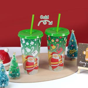 Vaso de Plástico de 24 oz para Café Frío con Pajita, Reutilizable, con Cambio de Color Navideño, con Tapa, para Fiestas y Bebidas - Product Image 3