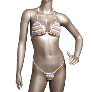 Ввязанный вручную экологически чистый дышащий комплект из 2 предметов в полоску Женский Пляжный комплект бикини летняя коллекция - Product Image 5