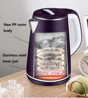 Bouilloire électrique sans fil à double paroi de haute qualité, fonction anti-chauffe à sec, en acier inoxydable 304/201 et plastique, pour usage domestique