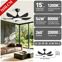 Ventilateur de plafond LED tout noir avec télécommande, 36/42 pouces, moteur DC ultra-fin, 6 vitesses, intensité variable, silencieux, garantie moteur 10 ans, style Mid-Century