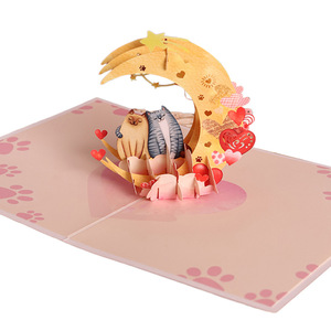 Biglietto <span class=keywords><strong>di</strong></span> <span class=keywords><strong>auguri</strong></span> <span class=keywords><strong>di</strong></span> san valentino augura luna piegata luna 3D Pop up carino coppia gatto scultura <span class=keywords><strong>di</strong></span> carta - Product Image 1