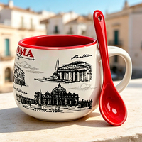 Mug à café en céramique personnalisé avec logo, ensemble cuillère, vente en gros, forme ventrue bicolore, cadeau promotionnel, directement de l'usine