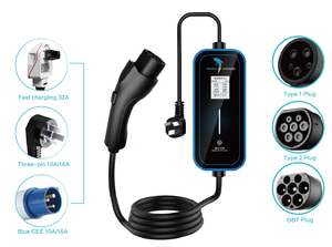 Chargeur EV portable 3,5 kW 16A Type 2 Niveau 2 EVSE Chargeur de <span class=keywords><strong>voiture</strong></span> mobile avec écran LCD IP65 Station de recharge pour véhicules <span class=keywords><strong>électrique</strong></span>s - Product Image 2