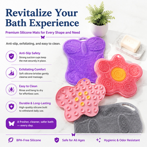 Silicone <b>Shower</b> Mat for Bathroom Non Slip Bathtub Mat with Suction Cups <b>Back</b> <b>Scrubber</b> Foot Massage Pad Anti Slip - Product Image 1