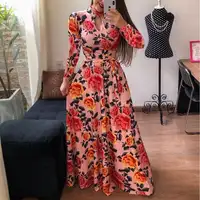 Long Sleeve Maxi Dress with Belt for Women, Ladies, Casual