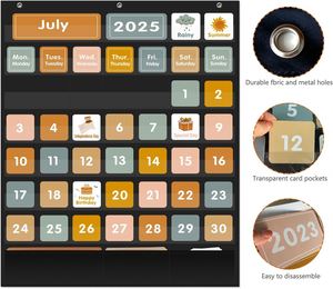 Boho 46+3 Pockets Calendar & Weather Pocket Chart Large 28.75"x24" <b>Black</b>, with 92 Cards, for Classroom, Home & School Learning - Product Image 5