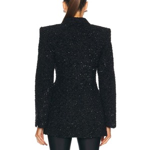 OEM ODM High Quality Fashion Design Black Oversized <strong>Jackets</strong> for Women <strong>Tweed</strong> Double Breasted Custom <strong>Ladies</strong> blazer Office <strong>Jacket</strong> - Product Image 3