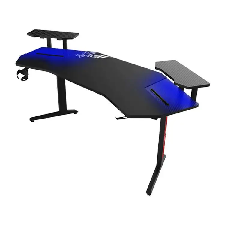 Grand bureau de jeu RVB de bureau d'angle E-sports Fabricant de tables de jeu d'ordinateur Bureau de jeu PC noir avec LED, Streamer