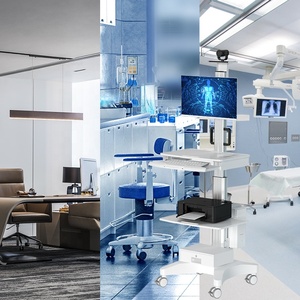 Carro redondo médico Carro médico con soporte para monitor Bandeja para teclado y ruedas para hospital Clínica Oficina en casa - Product Image 4