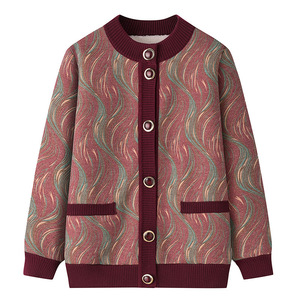 Chaqueta con estampado cálido para personas de mediana edad y ancianos, suéter acolchado para mujer, cárdigan, suéter de punto para mamá - Product Image 1