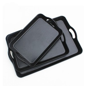 Plastic Tray With Wholesale Black Square Non-slip Plastic Serving Tray With Holder