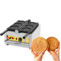 Machine à gaufres commerciale en forme de pièces de monnaie, en acier inoxydable, avec revêtement antiadhésif coréen, chauffage électrique 2000W, 6 gaufres par lot, minuterie manuelle