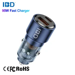 IBD Custom Mini Transparent 95W Fast Charging PD 65W 30W Usb Type C 12V Car Charger Adapter For Mobile Phone Laptop iphone