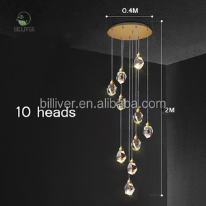 Candelabros de cristal de escaleras huecas de Villa en espiral Tropical moderna nórdica con candelabros de cristal de luz G9 luz colgante dorada - Product Image 4