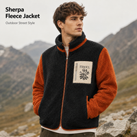 Vestes zippées en polaire Sherpa colorblock personnalisées pour hommes, épaisses et duveteuses, col montant, poches plaquées avec imprimé graphique, streetwear chaud, OEM