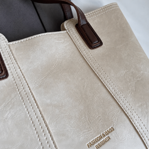 Women Shoulder Bag PU Leather Tote Handbag Large Capacity Daily Bag Contrast Handle Casual Work Bag OEM ODM Wholesale - Product Image 4