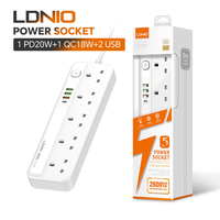 Multiprise multifonction LDNIO SC5415 populaire avec 5 prises secteur + 1 PD 20W + 1 QC 18W + 2 ports AUTO-ID – Station de charge idéale pour la maison/le bureau