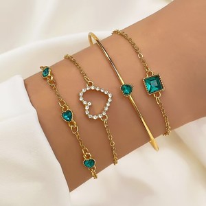 Set di 5 Bracciali da <span class=keywords><strong>Donna</strong></span> con Diamanti Verdi, Motivi a <span class=keywords><strong>Serpente</strong></span>, Cuore e Geometrici, Set di 4 Bracciali Elastici in Lega, <span class=keywords><strong>Bracciale</strong></span> a Polsino Regalo - Product Image 3