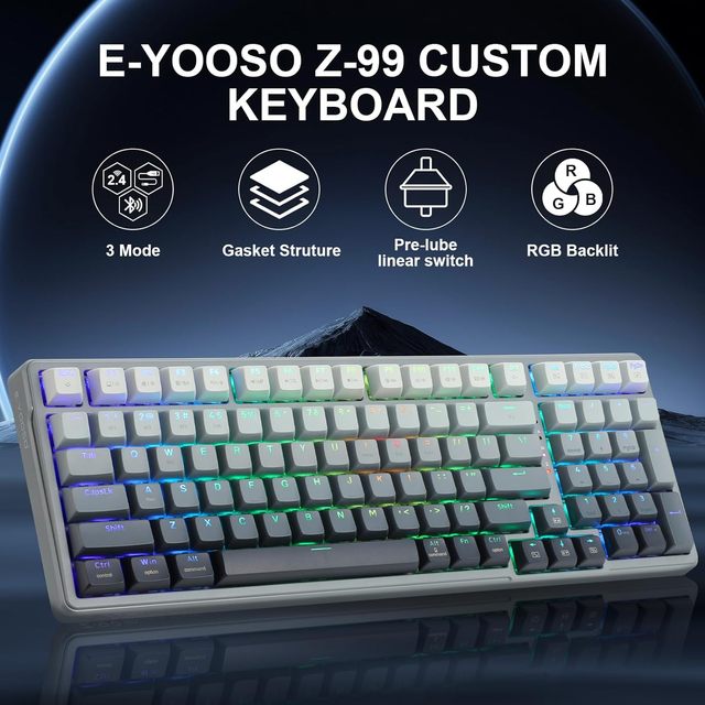 E-YOOSO Z-99 Wireless Mechanical Gaming Keyboard Tri-Mode  BT 5.0/2.4GHz/USB-C Hot Swappable Custom Keyboard,RGB Backlit