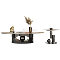 Combinaison 2 pièces ensemble de table basse en marbre table basse ovale avec table d'appoint ensemble de meubles de salon moderne