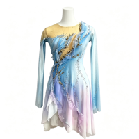Robe de patinage artistique bleu-violet dégradé, manches longues, strass, costume de compétition, performance, sur mesure, enfants, adolescents, adultes, OEM