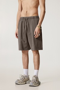 กางเกงขาสั้นลำลองลายโลโก้แบบกำหนดเองสำหรับผู้ชาย สีน้ำเงินอเมริกัน ผ้าฝ้ายแท้ กางเกงวอร์มห้าส่วน เอวสูง ผ้าฝ้าย 100% สีพื้น - Product Image 6