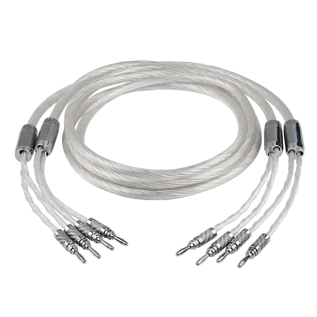YY-AD HIFI Speaker Cable Silver Foil Shielded Silver Plated OFC Banana Male to Male Audio Cable