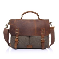 Porte-documents rétro en toile pour hommes Crazy Horse Sac à main en cuir pour ordinateur portable