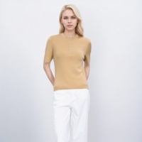 T-shirt pour femme OEM, col rond, en fibre de lyocell triacétate, manches courtes, pull ajusté avec bouton