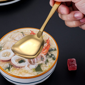 304 Stainless Steel Spoon Square Head Flat Bottom Household Dining Spoon Chinese Style Soup <b>Dessert</b> Watermelon Spoon - Product Image 2