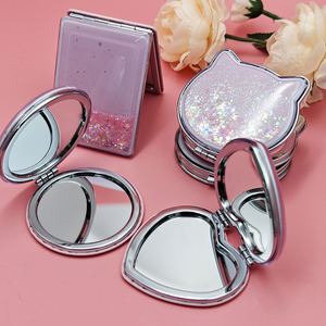 Wholesale Portable Hand Heart <b>Square</b> Round Shape Makeup <b>Mirror</b> Double Side Pocket Cosmetic <b>Mirror</b> - Product Image 2