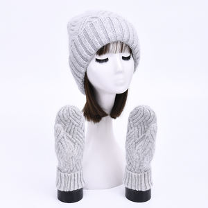 <span class=keywords><strong>Bonnet</strong></span> <span class=keywords><strong>et</strong></span> gants d'hiver épais <span class=keywords><strong>et</strong></span> chauds de haute qualité pour femmes, tricot en <span class=keywords><strong>cachemire</strong></span> en peluche, logo personnalisé, ensemble long de 2 pièces uni - Product Image 1