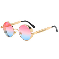 Kacamata hitam reflektif Punk Hip Hop, kacamata hitam Punk warna-warni dengan musim semi Uv400 logam kecil bulat Steampunk