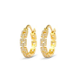 Modernos Pendientes de Aro Chapados en Oro con Cristales de Estrás, Diseño Geométrico para Mujer, Joyería de Fiesta, Acabado 18K - Product Image 1
