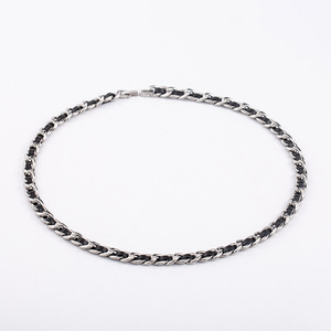 yunnique Unisex <b>Titanium</b> Steel Black Pu Leather NK <b>Chain</b> Necklace 50cm 55cm Geometric Design Fashion Jewelry - Product Image 1