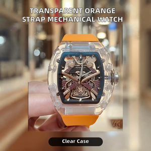 Montre mécanique de luxe sportive à bracelet en caoutchouc orange, boîtier en céramique transparente de haute qualité, cadran en cristal saphir, best-seller 2025 - Product Image 2