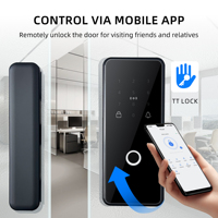 Serrure de porte en verre numérique sans perçage BlueLock, à empreinte digitale, clavier et clé mécanique, serrure intelligente sans cadre, Cloud pour Wi-Fi