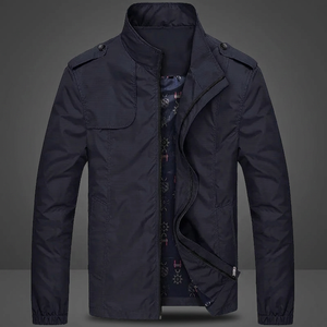 Hot Design Polyester <b>Men's</b> Casual Breathable Windbreaker <b>Jacket</b> Stand Washed Finish <b>Long</b> Sleeve Water Repellent Front - Product Image 2