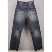 Jean droit basique pour homme, taille mi-haute, délavé, broderie machine, rivets, boutons, hiver/printemps, écoresponsable, décontracté
